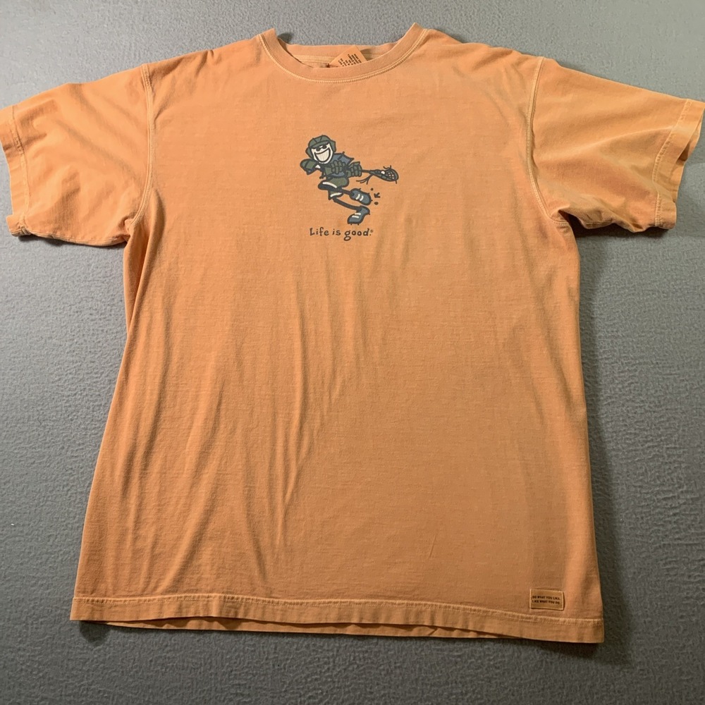 Life Is Good Shirt Men Size Large Orange Lacrosse Graphic Sports